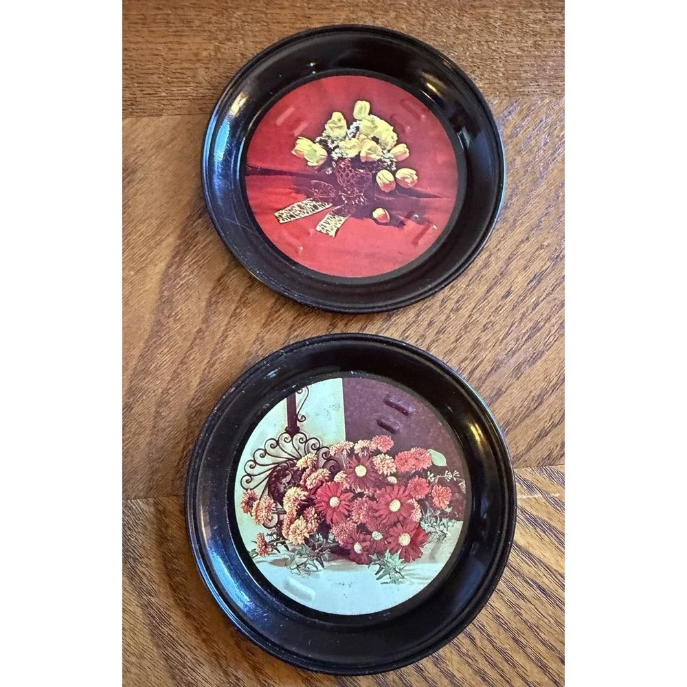 Vintage Metal Drink Coasters Silhouette Floral Designs Lot Of 9 Coasters